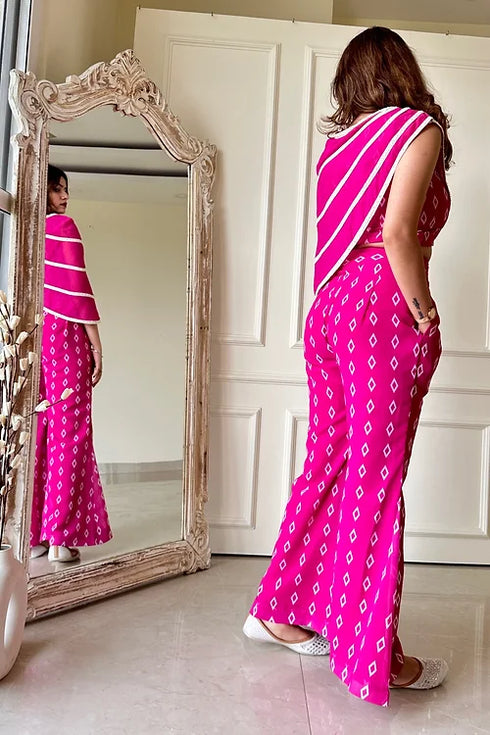 Pink Bandhni Cape Set